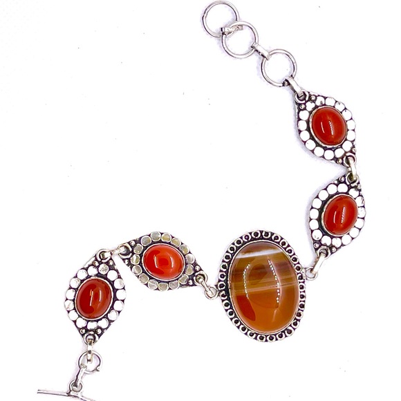 Botswana Agate/Carnelian Gemstone Bracelet - Picture 3 of 3